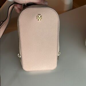 Tory Burch Pink Crossbody Bag with Gold Logo and Zipper